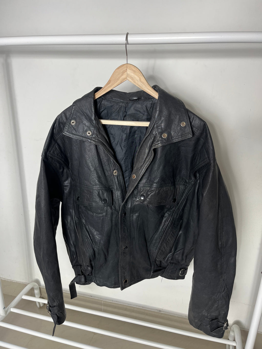 GENUINE LEATHER BUTTON UP BOMBER JACKET