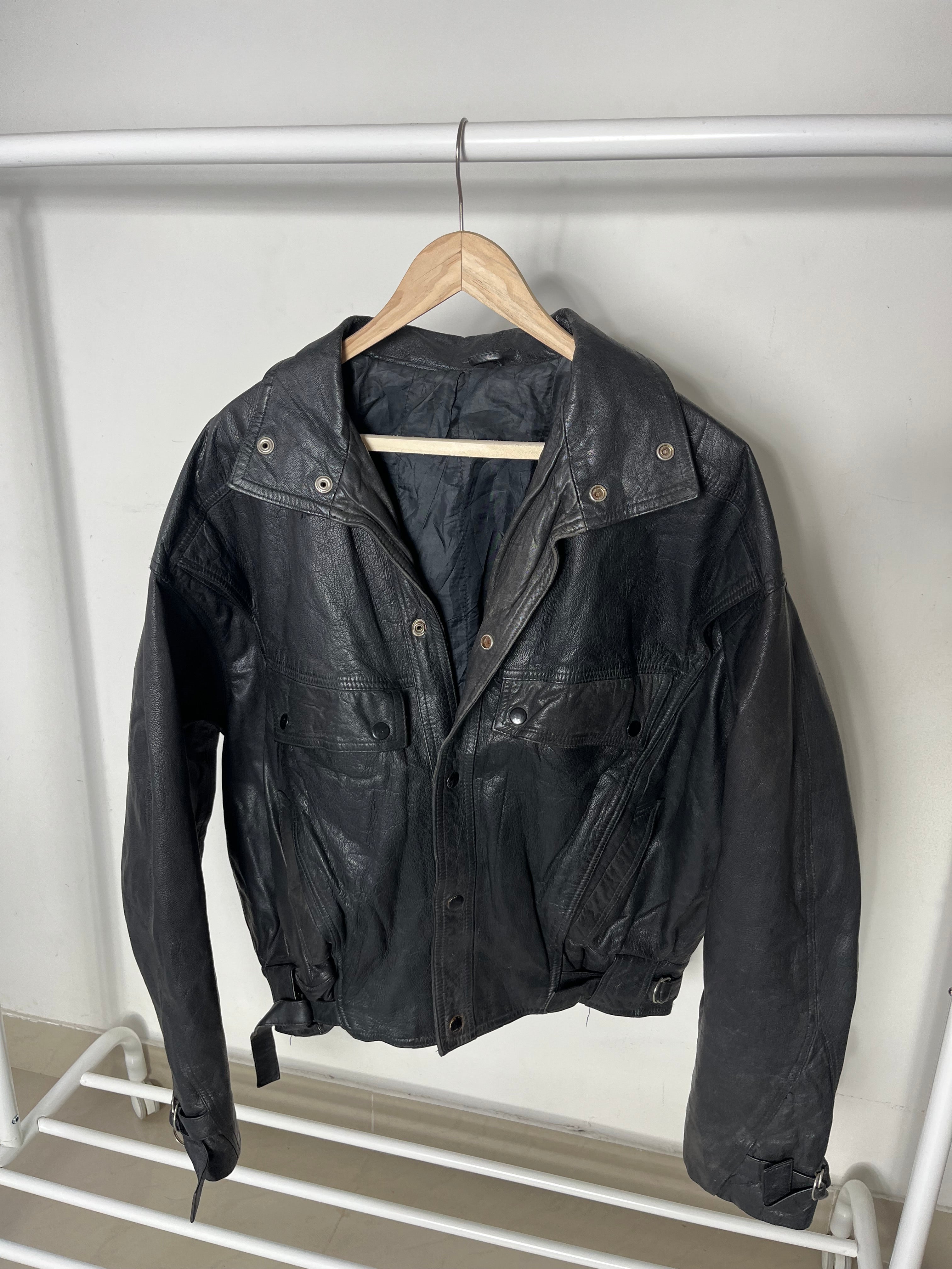 GENUINE LEATHER BUTTON UP BOMBER JACKET