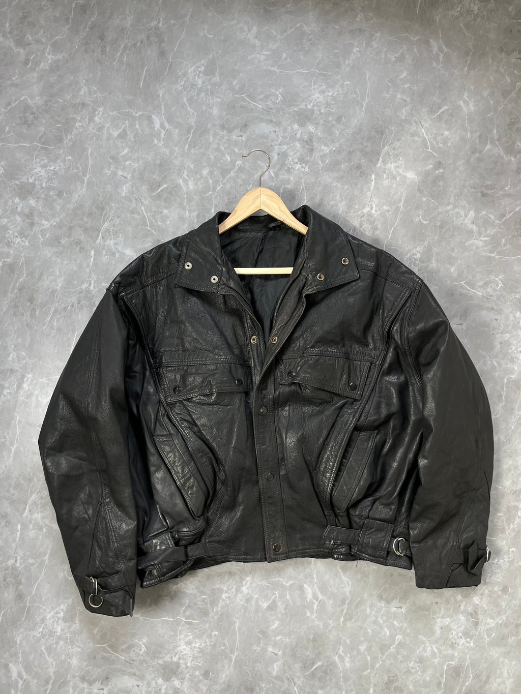 GENUINE LEATHER BUTTON UP BOMBER JACKET