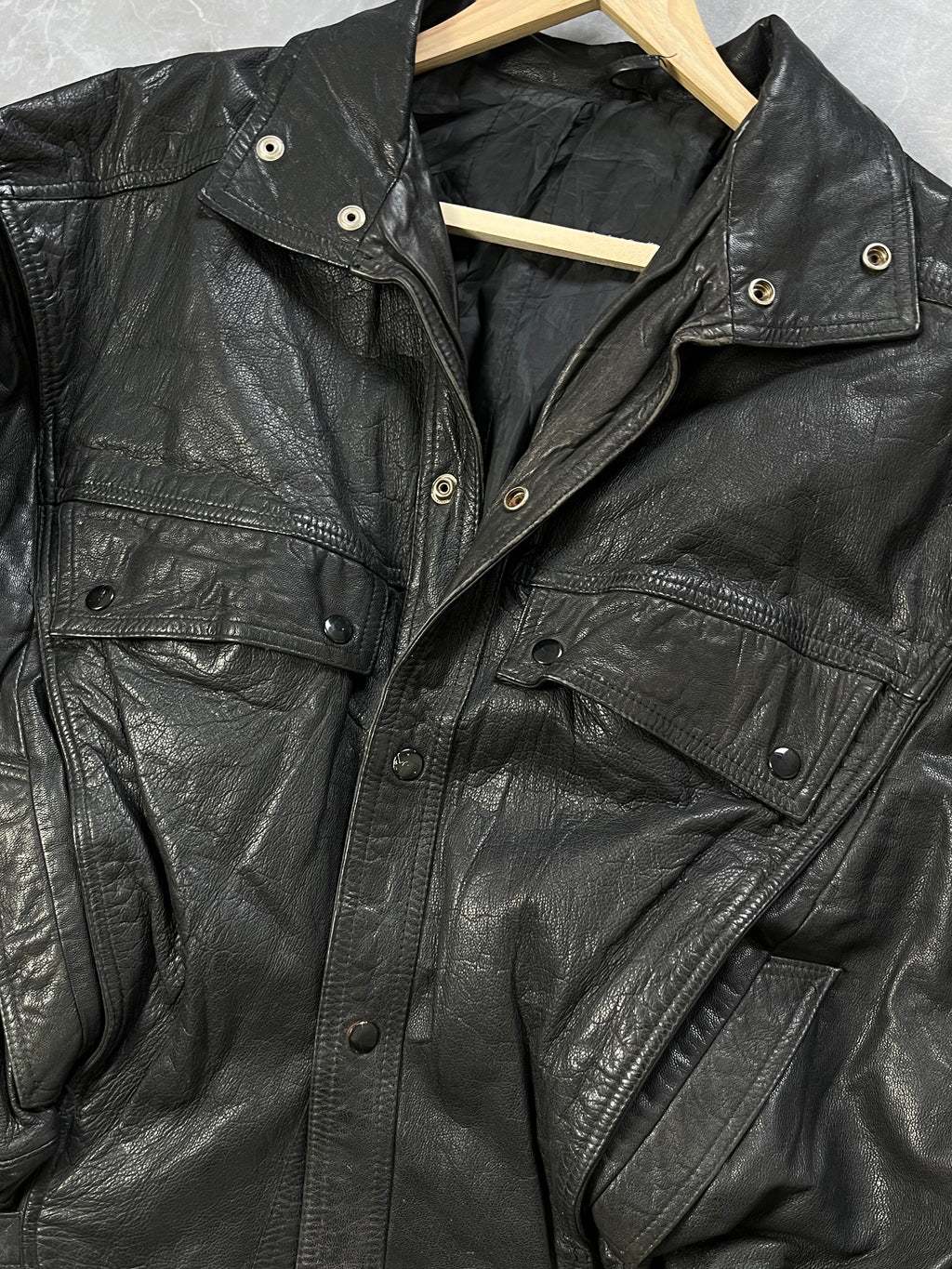 GENUINE LEATHER BUTTON UP BOMBER JACKET